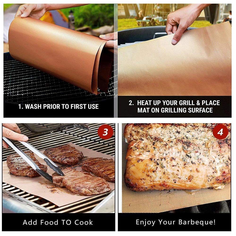 - JOKBEN Copper Grill Mat | 5-Pack Heavy Duty Magic BBQ Grill Mats | Non Stick -
