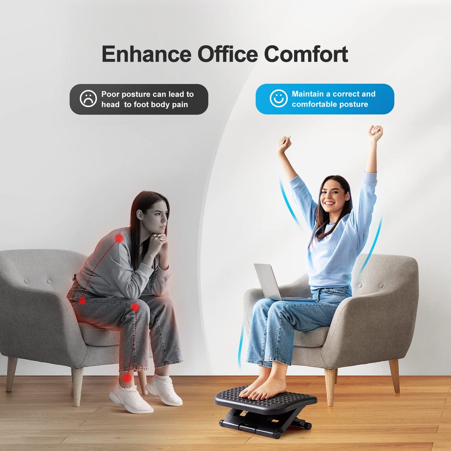 - HUANUO Foot Rest | Foot Rest Under Desk | Adjustable Angle & 3 Different Height Positions -