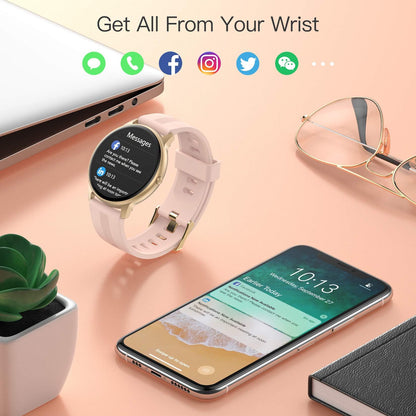 AGPTEK Smart Watch for Women, 1.3'' Full Touch Fitness LW11 Watch with Female Health Tracking, Heart Rate Monitor, IP68 Waterproof Outdoor Sports Smartwatch for Android iOS Phones