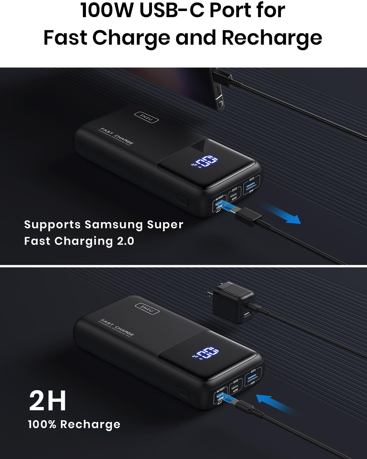 - INIU Power Bank | 100W 25000mAh Portable Charger | Fast Charging USB C Input & Output -