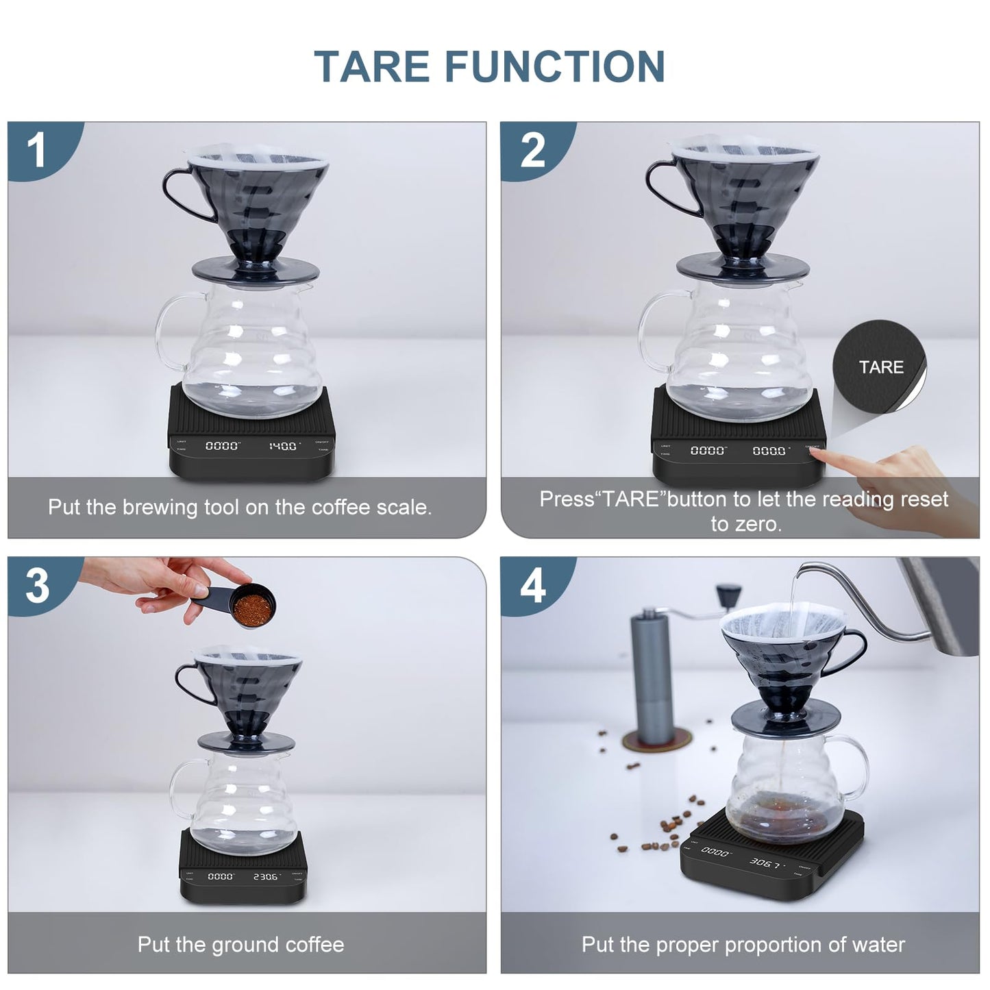 Ankilo Coffee Scales, 3 kg/0.1 g Digital Kitchen Coffee Scales with Timer High Precision Sensor, USB Rechargeable LED High Display Espresso Scale Compatible with Various Brewing Methods