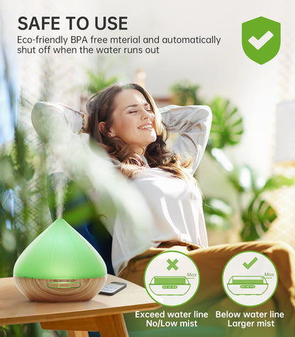 - Essential Oil Diffuser | 500ml Aromatherapy Diffuser | 8x10ml Essential Oils Set -