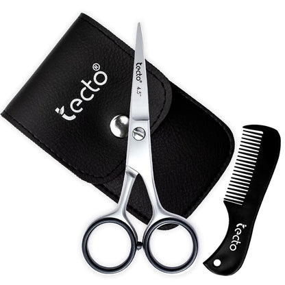 - Tecto 4.5" | Beard Moustache Scissors | Comb & Pouch | Stainless Steel Eyebrow Scissors -