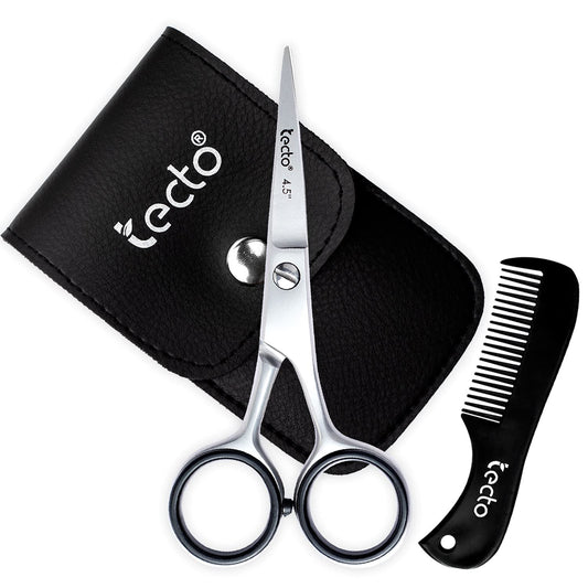 - Tecto 4.5" | Beard Moustache Scissors | Comb & Pouch | Stainless Steel Eyebrow Scissors -
