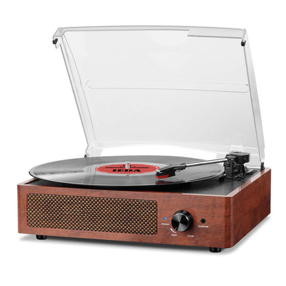 - Mersoco Bluetooth Record Player Belt-Driven 3-Speed Turntable -