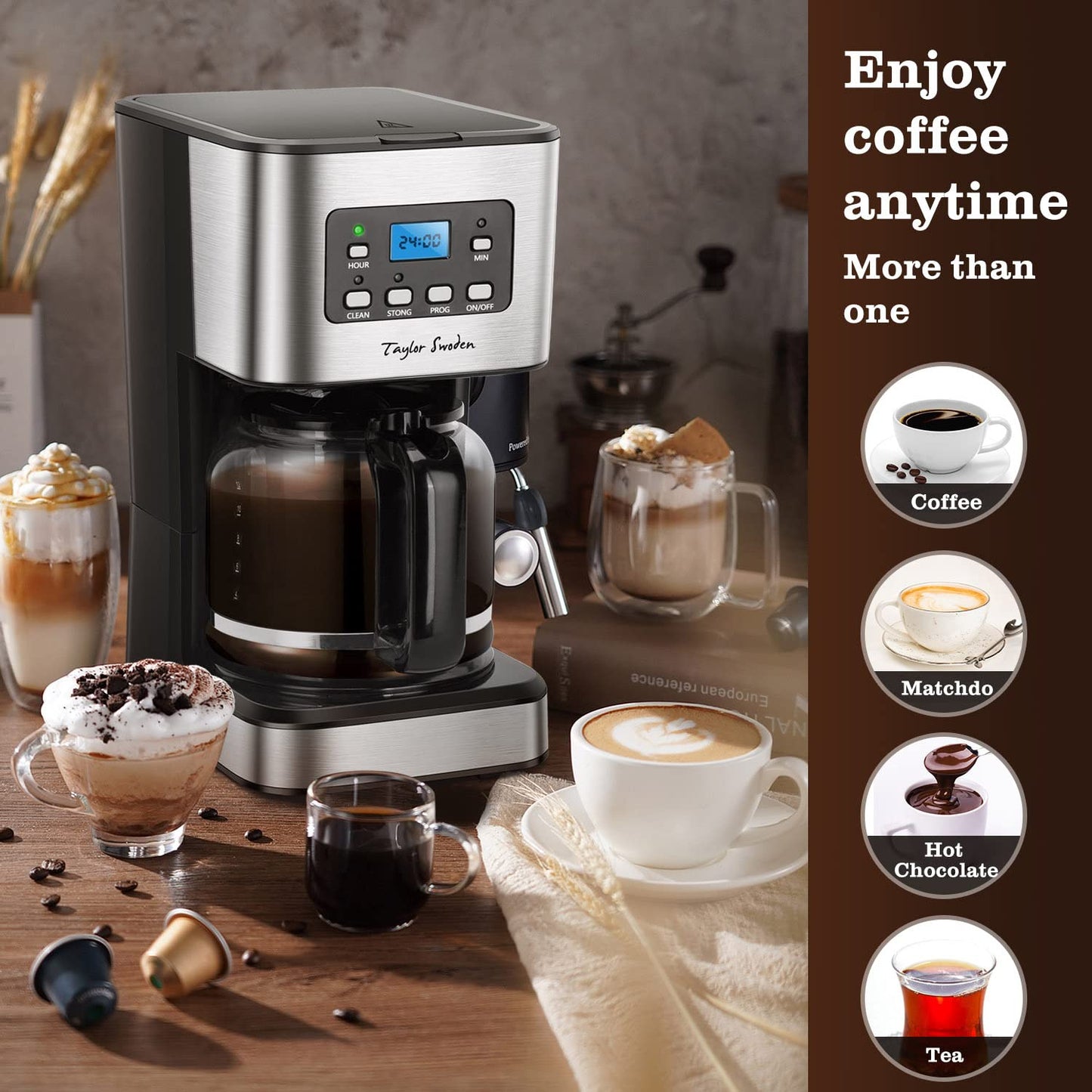 - Taylor Swoden Filter Coffee Machine | Drip Coffee Maker | Programmable 24hr Timer -