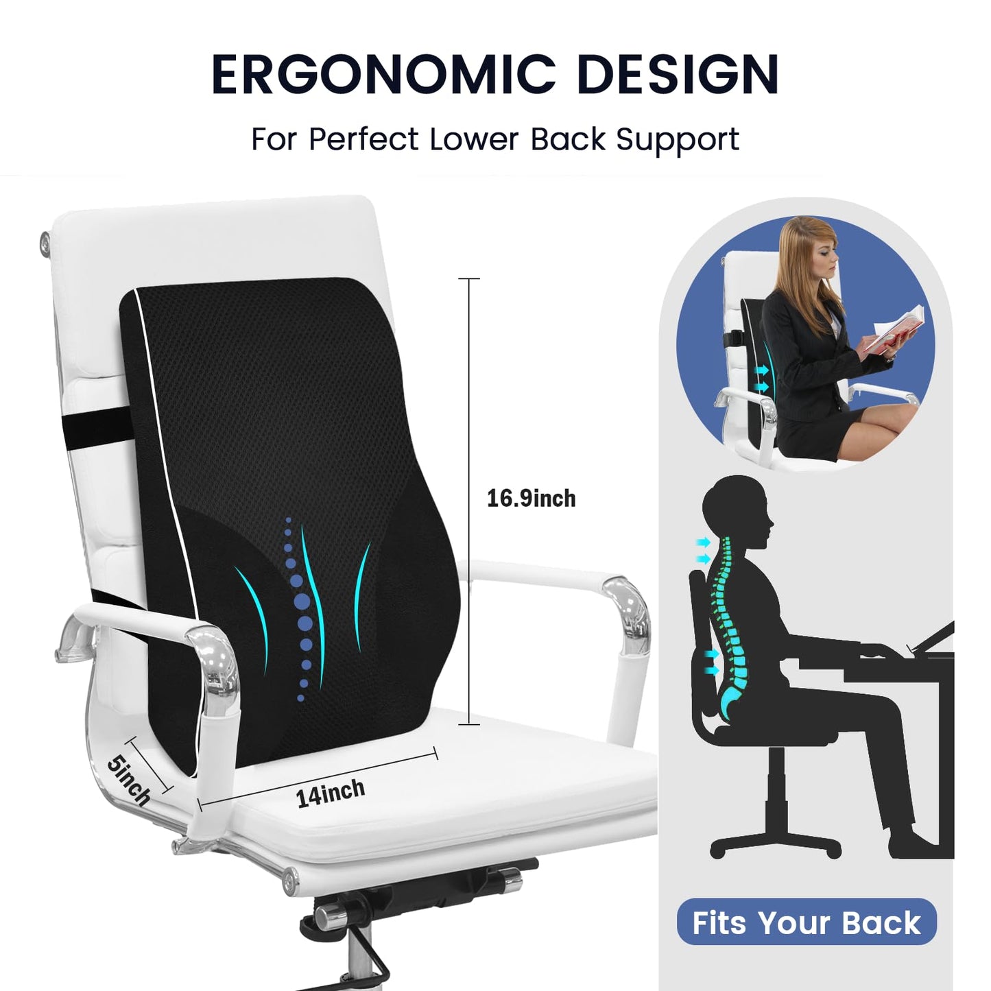 - QUTOOL® Lumbar Support Pillow | Office Chair | Car Memory Foam Back Cushion -