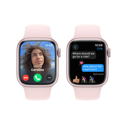 Apple Watch Series 9 [GPS 41mm] Smartwatch with Pink Aluminum Case with Light Pink Sport Band S/M. Fitness Tracker, Blood Oxygen & ECG Apps, Always-On Retina Display, Water Resistant