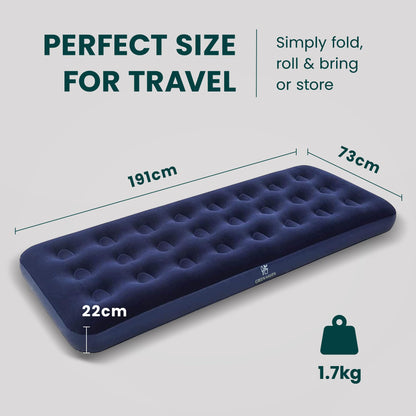 - Green Haven Single Blow Up Camping bed | Waterproof Single Airbed Inflatable Mattress | Single Air Beds for Adults & Kids -