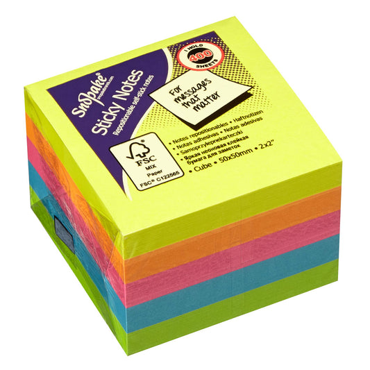 - Snopake 50 x 50 mm Neon Assorted Sticky Notes | [Pack of 1, 400 Sheets per Pad] -