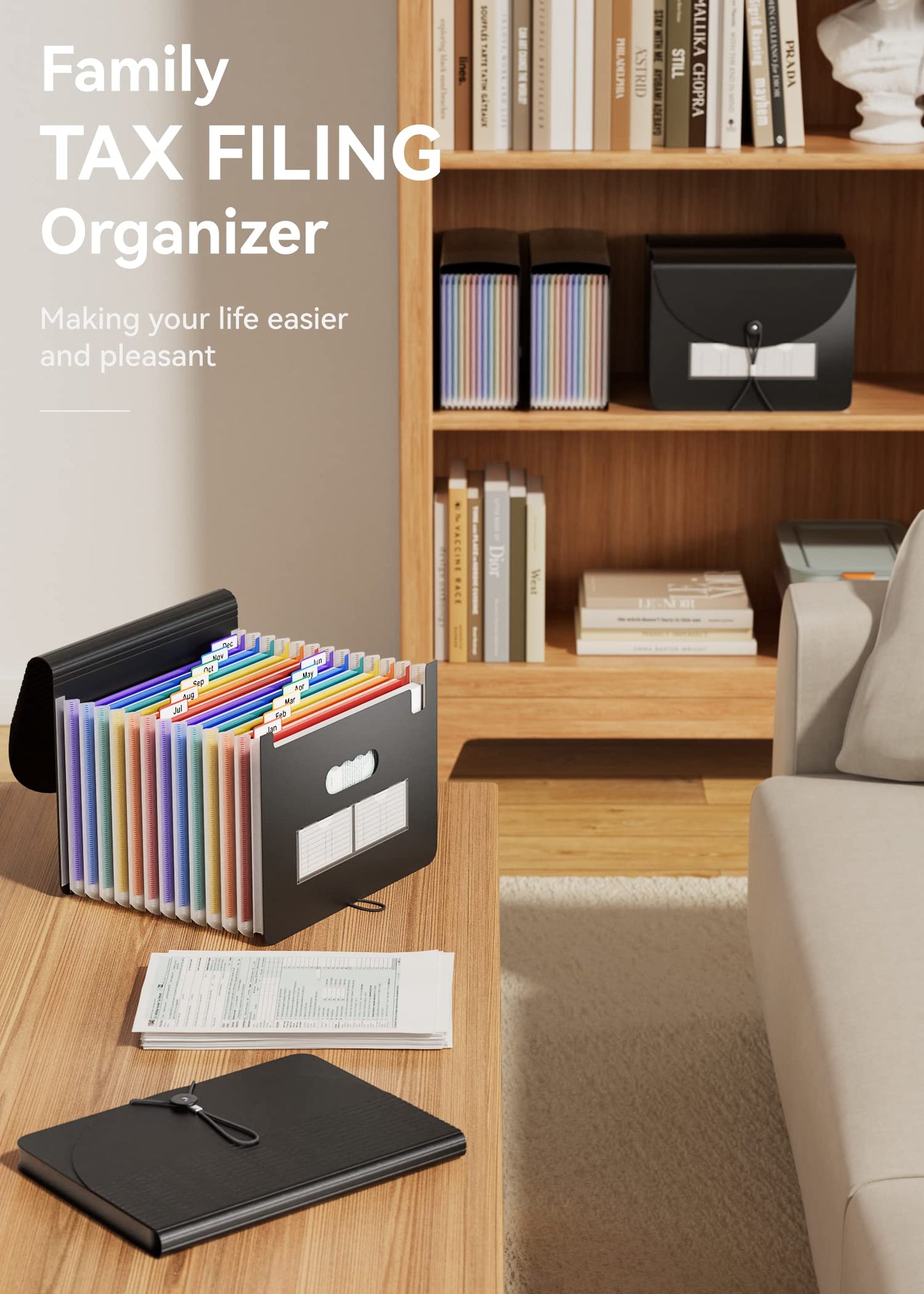 ABC life Expanding File Folder - 12 Pockets Portable Rainbow A4 File Organiser Self Standing Accordion Document Filing Box High Capacity Storage Bag for Home & Office & School (12 Pocket with Cover)