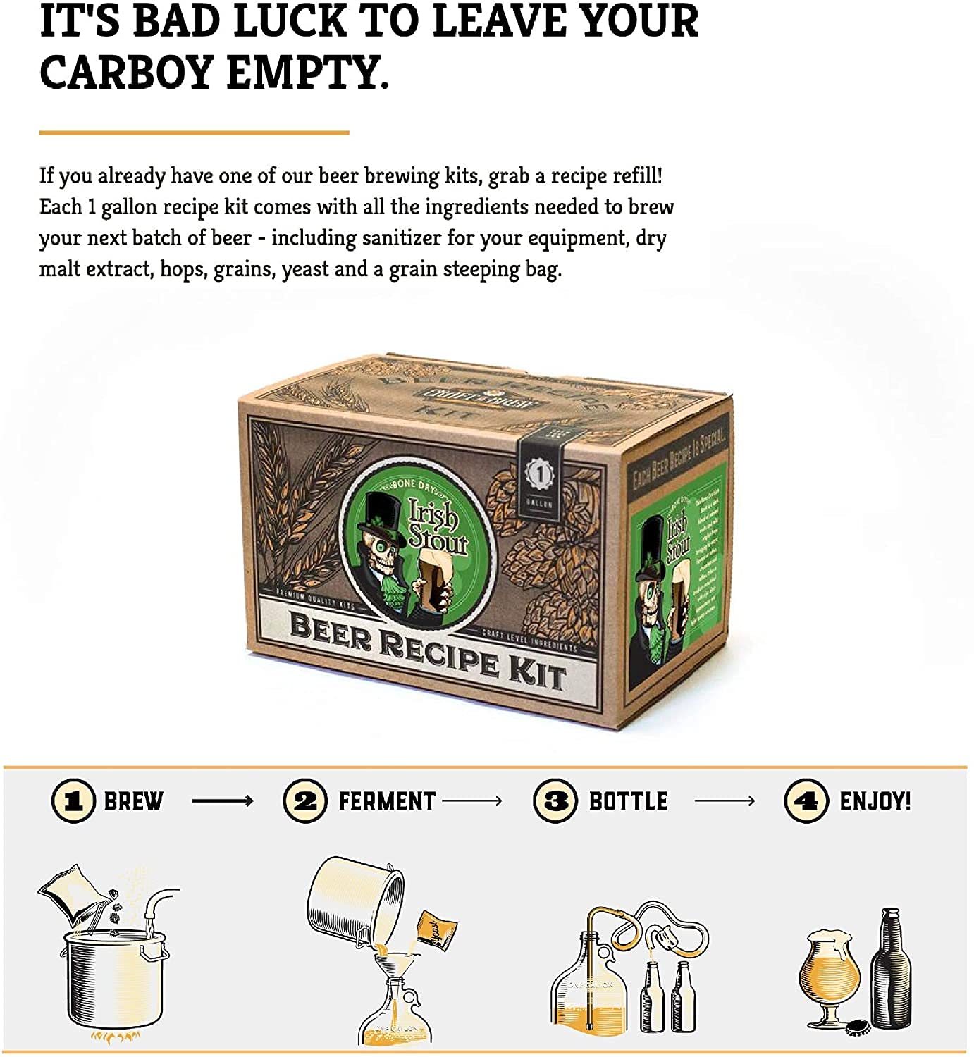 Craft A Brew Bone Dry Irish Stout Refill Recipe Kit; 1 Gallon; Ingredients for Home Brewing Beer