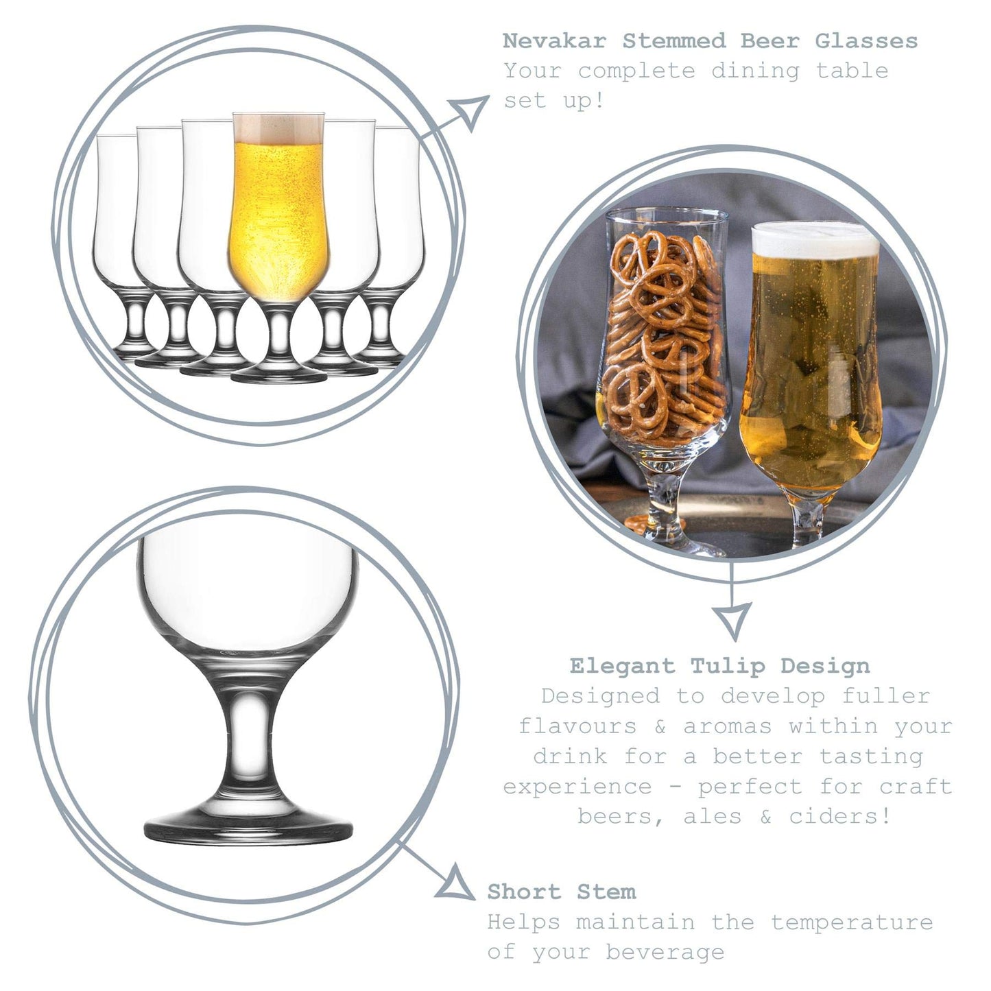 - LAV Nevakar Craft Beer Glasses - Small Tulip Shaped Lager Ale Cider Drinking Half Pint Glass -