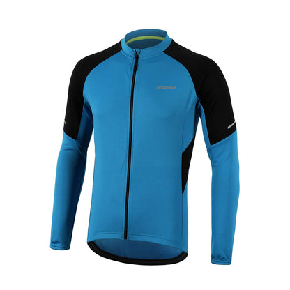BERGRISAR Men's Cycling Jersey Tops Long Sleeve MTB Bike Shirts with 3+1 Rear Pockets BG012 Light Blue Size Medium