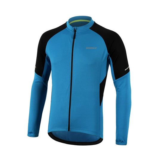 BERGRISAR Men's Cycling Jersey Tops Long Sleeve MTB Bike Shirts with 3+1 Rear Pockets BG012 Light Blue Size Medium