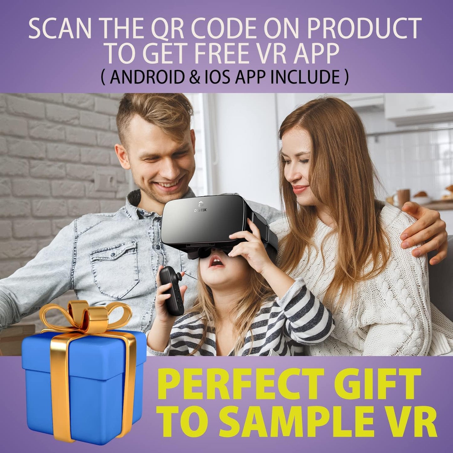 DESTEK V5 VR Headset for Phone, 110°FOV HD Anti-Blue Lenses Eye Protection for Kids Gift Virtual Reality Headset with Bluetooth Controller, VR Glasses for iPhone Samsung Android (4.7-6.8in Screen)