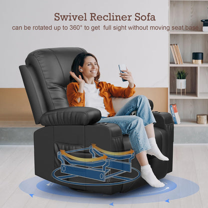 - YONISEE Recliner Chair, Swivel Recliner Rocker Chairs with 360° Rotate & 125° Rocking Mechanism, Extended Footrest, Swivel Armchair Single Sofa Living Room Lounge with Drink Holders & Side Pockets