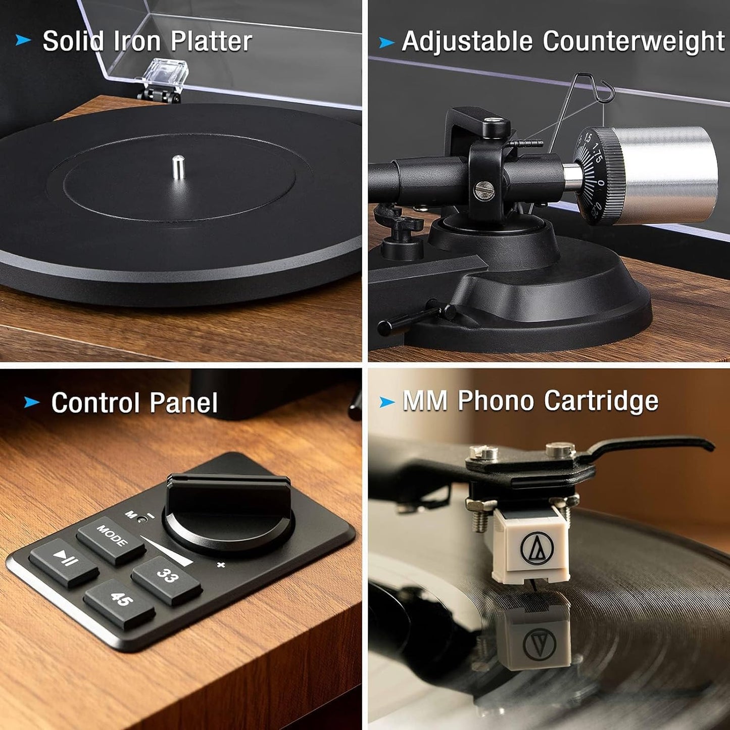 - 1 BY ONE Bluetooth Turntable Hi-Fi System with 36 Watt Bookshelf Speakers, Vinyl Record Player with Magnetic Cartridge