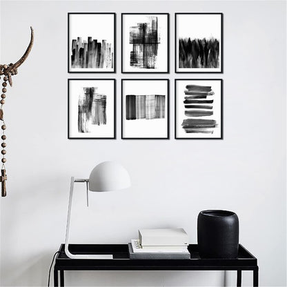 Abstract Black And White Prints - Grey Writing Brush Line Wall Art Pictures for Office Decoration Unframed 8 x 10 Inches 6 Pieces Minimalist Style Paper Paintings Decor for Kitchen Bedroom Living Room