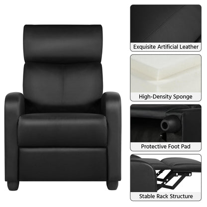- Yaheetech Recliner Armchair Single Padded Seat, PU Black Leather Recliner For Lounge.