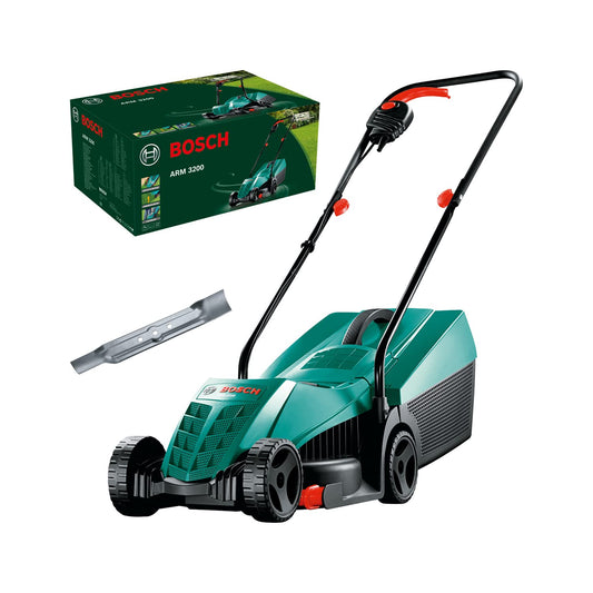 Bosch 06008A6071 Electric Lawnmower ARM 3200 (1200 W, Cutting Width: 32 cm, with Additional Blade Included, in Carton Packaging) – Amazon Edition, black,blue