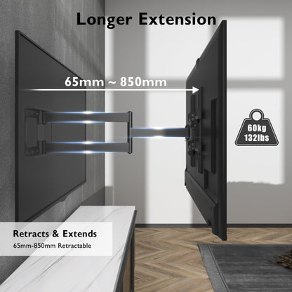 BONTEC TV Wall Bracket with Extra Long Articulated Arm for 32-70 inch up to 60 kg, Universal Long Reach Arm TV Wall Mount with Tilt, Swivel, Rotate, Full Motion TV Wall Mount, Max VESA 400x400mm