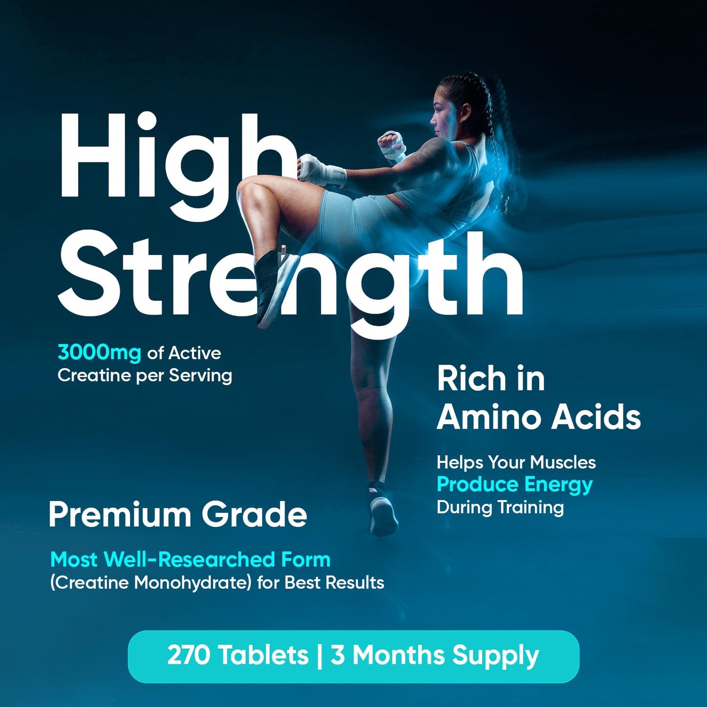 Creatine Monohydrate 3000mg - 270 Tablets - Gym Energy Supplement for Men & Women for Workout - Powder Alternative - Vegan & Keto Unflavoured