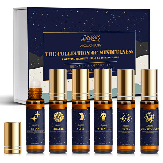 - SALUBRITO Essential Oil Roll On Set | 6x10ml Aromatherapy Oil Roller Ball with Lavender | Relaxation Gift for Women -