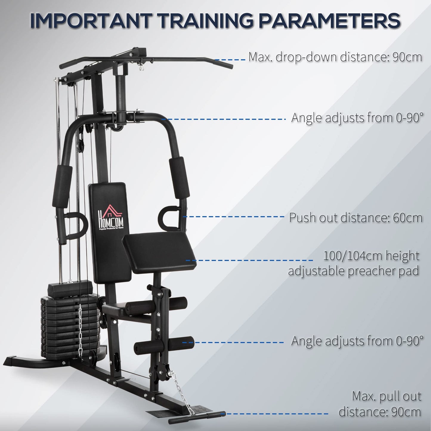 - HOMCOM Multi Gym with Weights | Multifunction Home Gym Machine | 45kg Weight Stack -