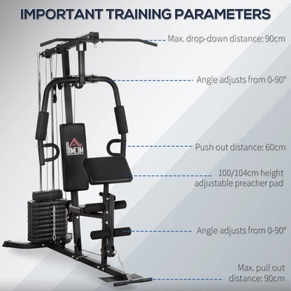 - HOMCOM Multi Gym with Weights | Multifunction Home Gym Machine | 45kg Weight Stack -