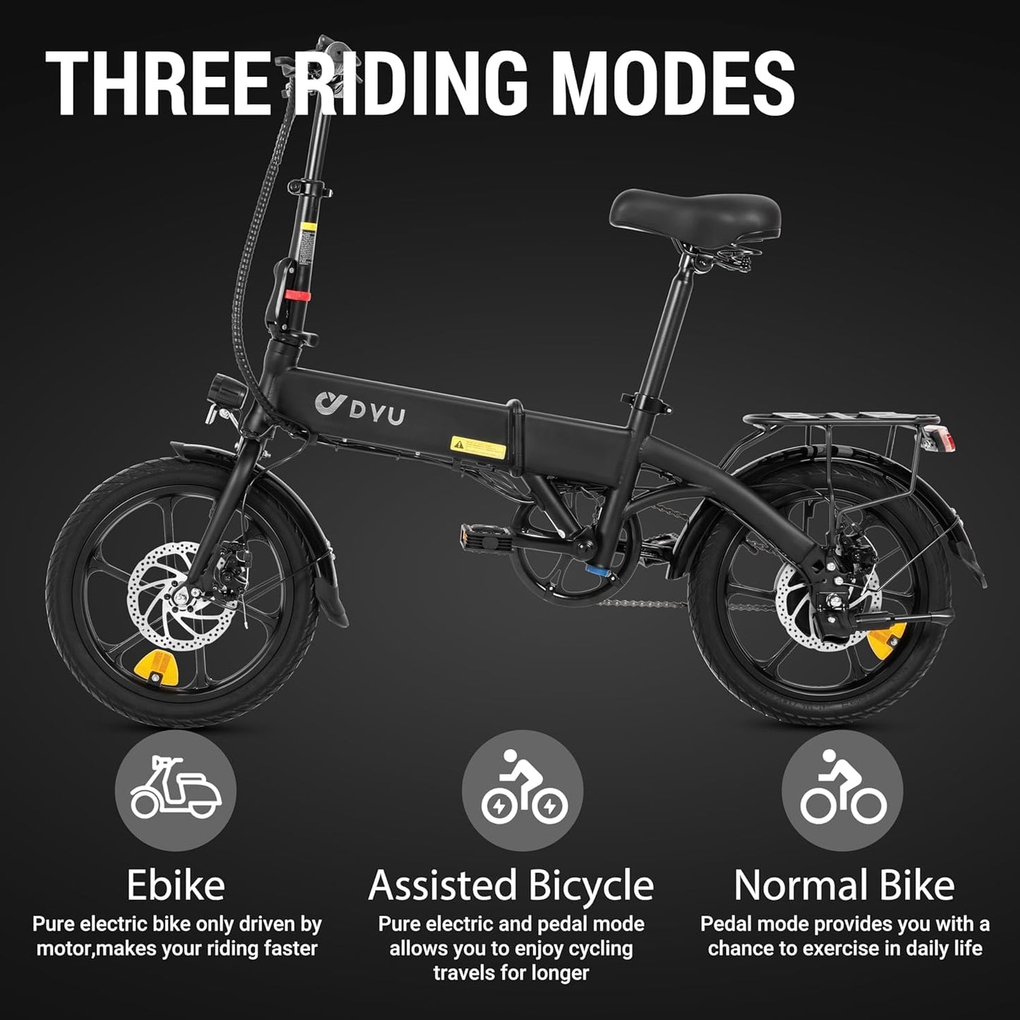 - DYU Electric Bike for Adults Teens | 16" Folding Electric Bicycle | Commuter City E-Bike -