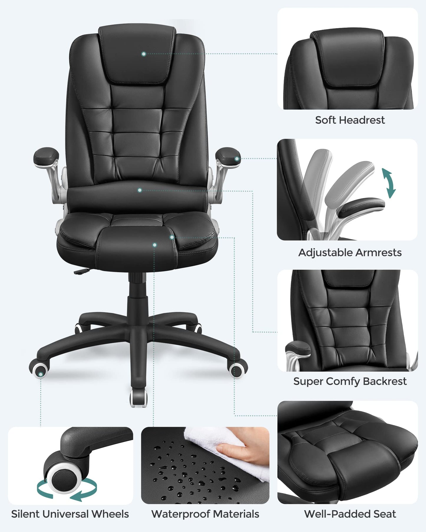 - SONGMICS Office Swivel Chair | 76 cm High Back | Flip-Up Armrest | Computer Chair -