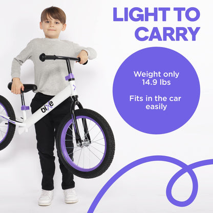 Bixe Aluminum Balance Bike for 5-9 Year Old Toddlers - 16 inch or 40.6 cm Wheels - No Pedal Kids' Training Bikes - Lightweight Bicycle for 5+ Boy or Girl - Purple