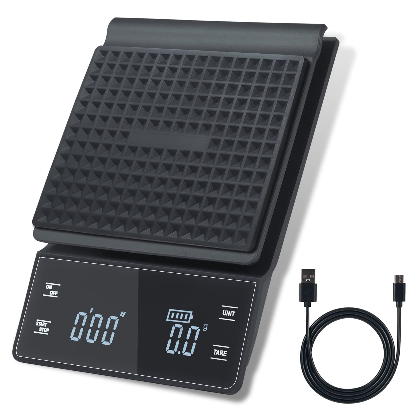 bemece Digital Coffee Scales with Timer,0.1g/3KG High Precision Kitchen Scale with Large LED Display,Waterproof Electronic Espresso coffee Weighing Scales(Type C charging cable)