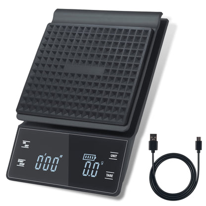 bemece Digital Coffee Scales with Timer,0.1g/3KG High Precision Kitchen Scale with Large LED Display,Waterproof Electronic Espresso coffee Weighing Scales(Type C charging cable)