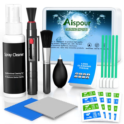 Aispour Updated Camera and Photo Professional Cleaning Kit，10-in-1 Camera Cleaning Kit Included Sensor Cleaning Brush and Camera Lens Cleaning Solution, VR Cleaning kit