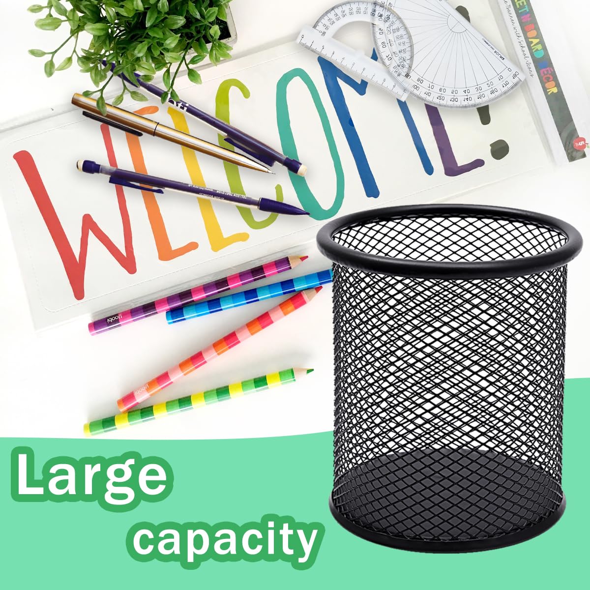 DARUITE 4 Pack Pen Pot, Pen Holder, Mesh Pencil Holder, Metal Pen Pots for Desk, Desk Pen Holder, Pencil Pot for Office, Home, Classroom (Black)