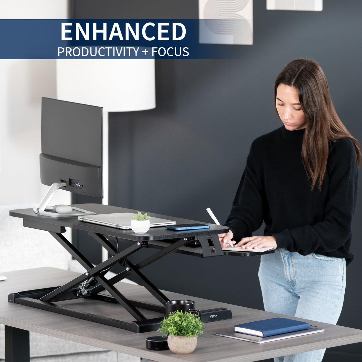 - VIVO Standing 81 cm Desk Converter, Height Adjustable Riser, Sit to Stand Dual Monitor and Laptop Workstation with Wide Keyboard Tray -