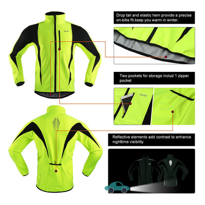 ARSUXEO Cycling Jacket Mens Waterproof Windproof Softshell Winter Thermal Breathable Bike Outerwear 15K Green Size Large