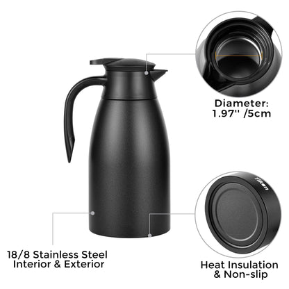 - Tiken 2L Thermal Coffee Carafe Jug | Stainless Steel | Insulated Vacuum Coffee Pot -