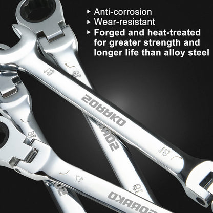 - SORAKO Ratchet Spanner Set 12pcs | Flexible Combination Wrench 8-19 mm -