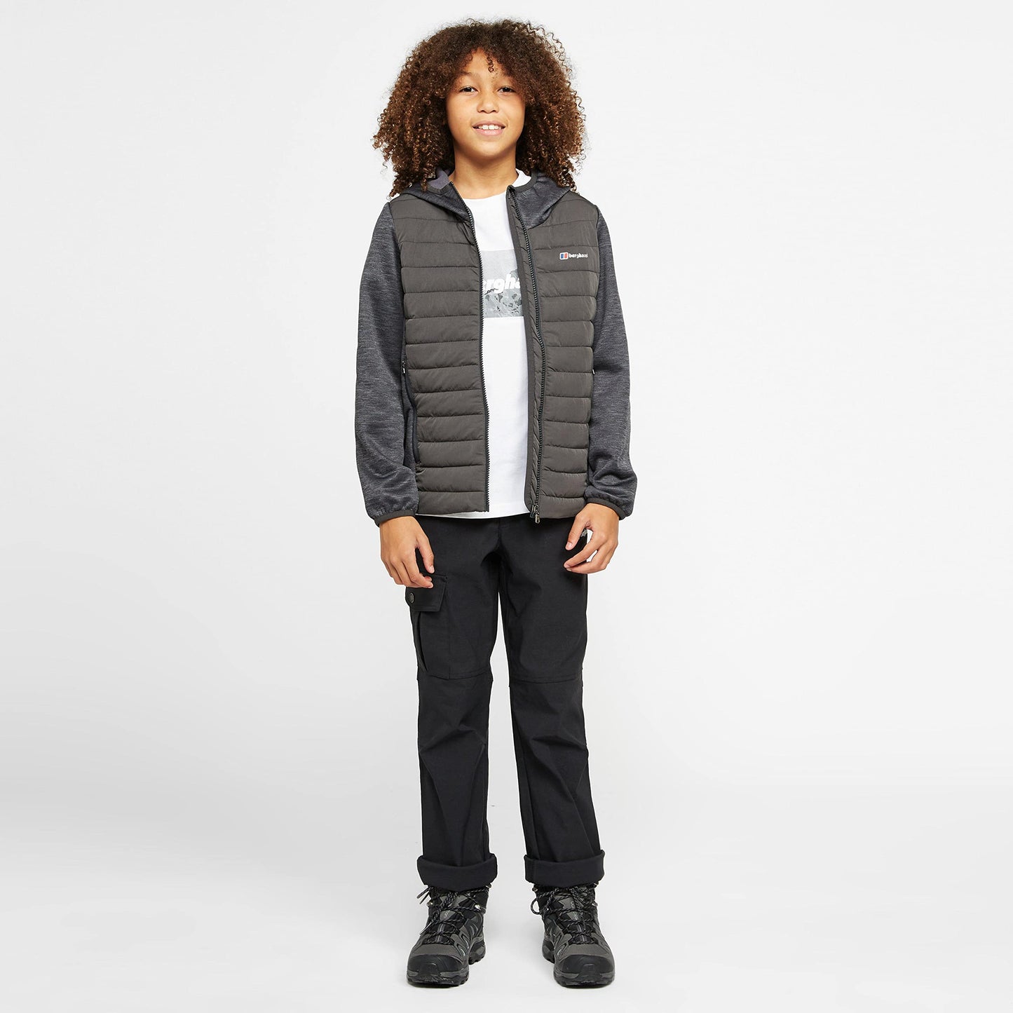 Berghaus Kids' Water Repellent and Insulated Hybrid Jacket, Kids' Fleece Jacket, Kids' Hiking & Outdoor Recreation Clothing (11-12 Years, Grey)
