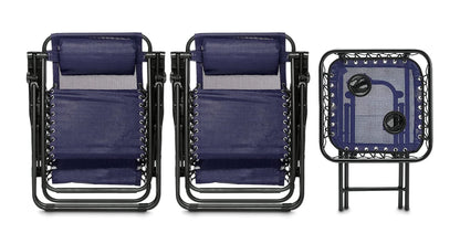 Amazon Basics Zero Gravity Alloy Steel Chair with Side Table For Relaxing, Cup Holders,Reclining,Foldable, Set of 2, Blue