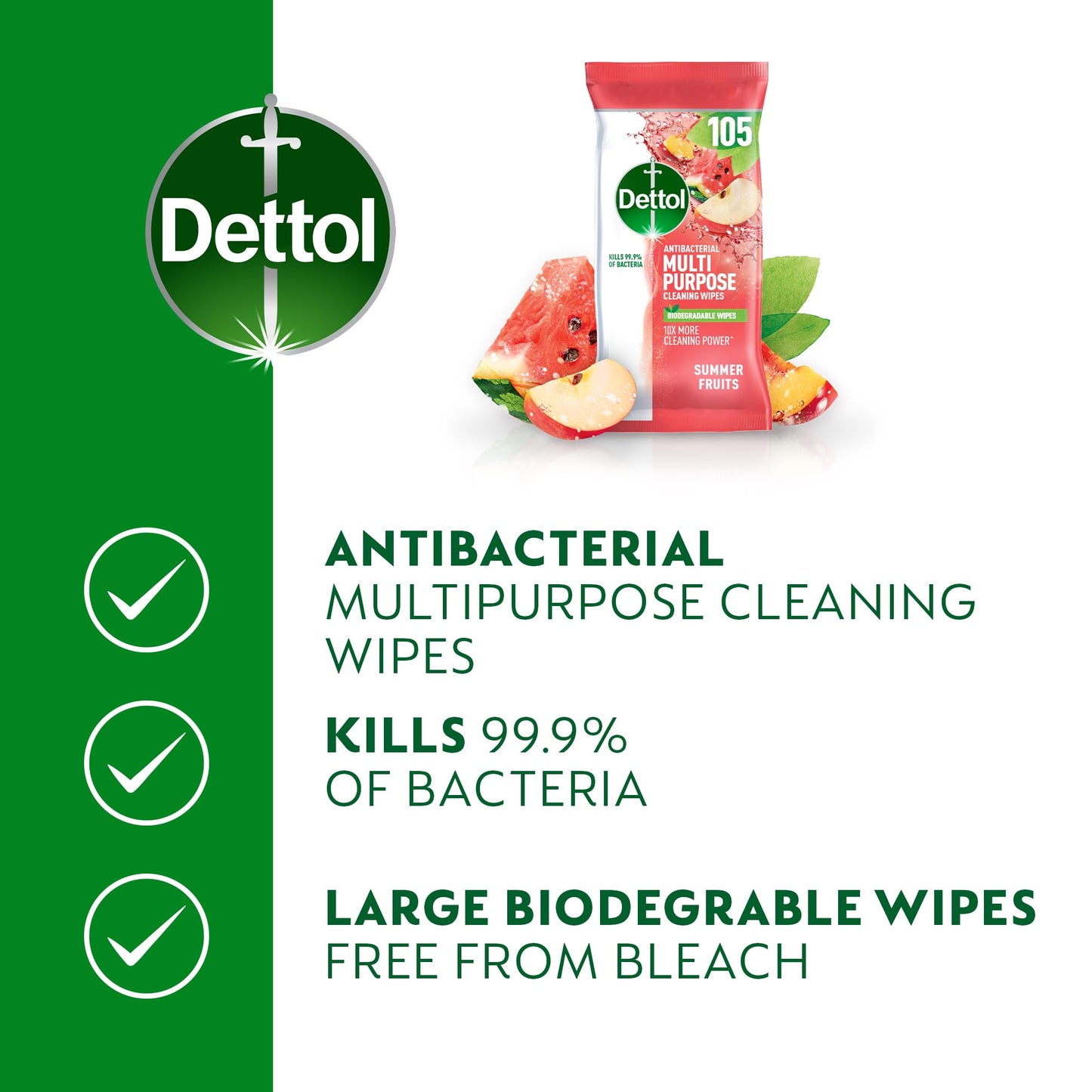 Dettol Antibacterial Cleaning Wipes Summer Fruits 105s