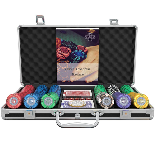 Bullets Playing Cards 'Tony' Poker Set with 300 Clay Poker Chips - including Ceramic Dealer Button, Double Pack of Bullets Poker Cards