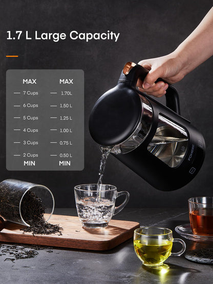 - Electric Kettle | 1.7L Glass Tea Kettle | 5 Temperature Control | 1500W Fast Boil | Auto Shut-Off & Boil-Dry Protection -