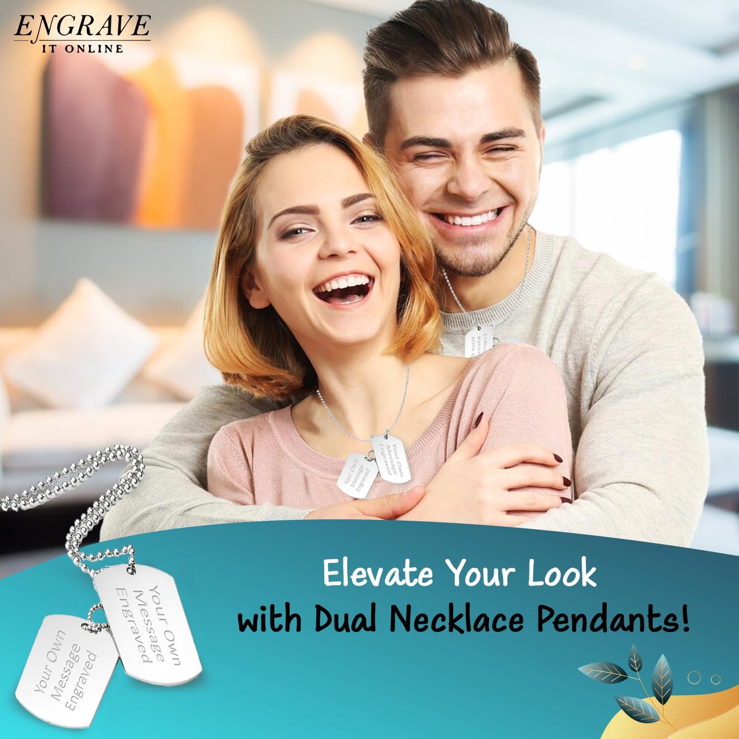 - EIO Gifts Personalised Double Tag Pendant | Women & Mens Pendant Silver Necklace –