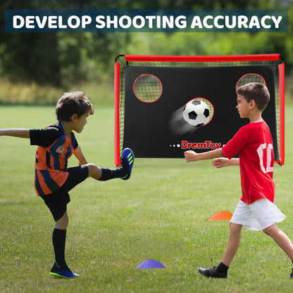 BremToy 2 in 1 Football Goal 6ft x 4ft, Football Goals for the Garden with Target Goal Net, Waterproof Oxford Cloth Football Goal for Kids, 4 U-Shaped Steel Stakes, Portable Bag