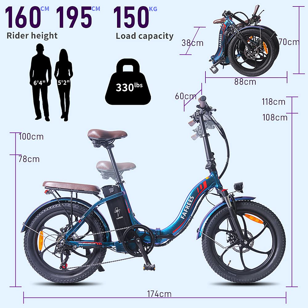 - Fafrees Electric Bike, 20" Folding Electric Bikes for Adults | 36V 16Ah/576Wh Removable Battery Ebike 90KM Mileage Pedal Assist | 3.0" Fat Tire Electric Bike -
