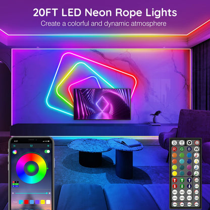 AILBTON 6m Neon Rope Lights, Flexible LED Cord Lights Controlled with App/Remote, Multiple Modes, IP65 Outdoor RGB Neon Lights Waterproof, Music Sync Led Neon Light Strip for Bedroom Decoration